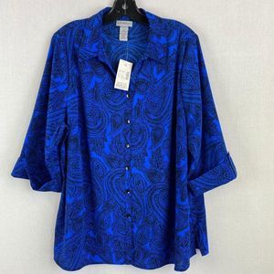 CATHERINES Blue Pattern Blouse NWT